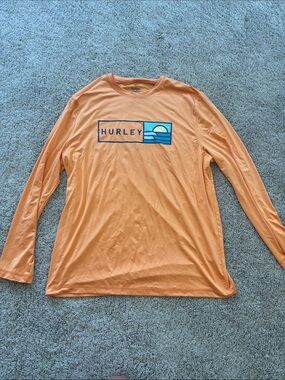 Hurley Orange Long Sleeve Graphic Tee with Blue Accent
